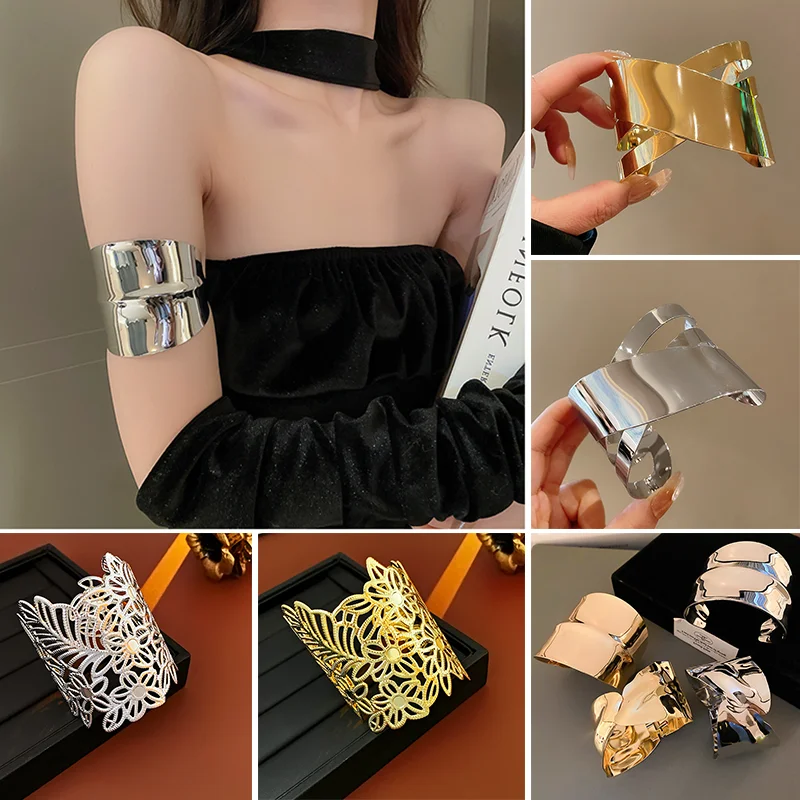 Metal Ring Multi-layer Geometric Alloy Bracelet Women Exaggerated Cool Style Arm Ring Light Luxury Party Jewelry Accessories N