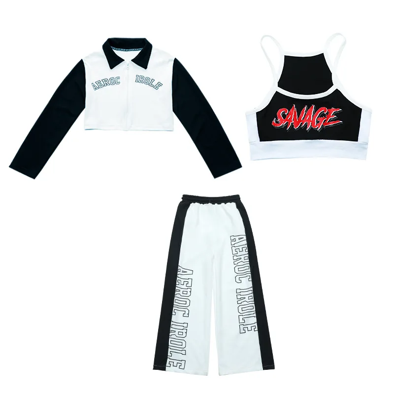 Kid Hip Hop Quần Áo Khóa Kéo Lên Crop Top Áo Sơ Mi Tay Dài Xe Tăng Dạo Phố Thể Thao Mồ Hôi Quần Dài Cho Bé Gái Vũ Trang Phục quần Áo Trang Phục