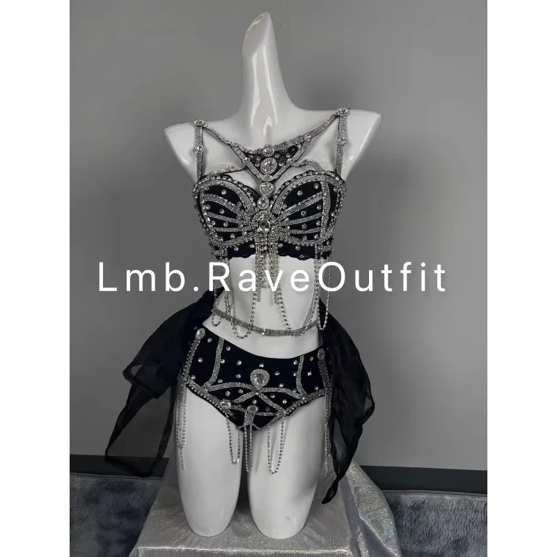 Customized Black Pearl Chest Collection Lace A Diamond Exquisite Small Skirt Electronic Syllable Performance Dress Bar DJ Bra