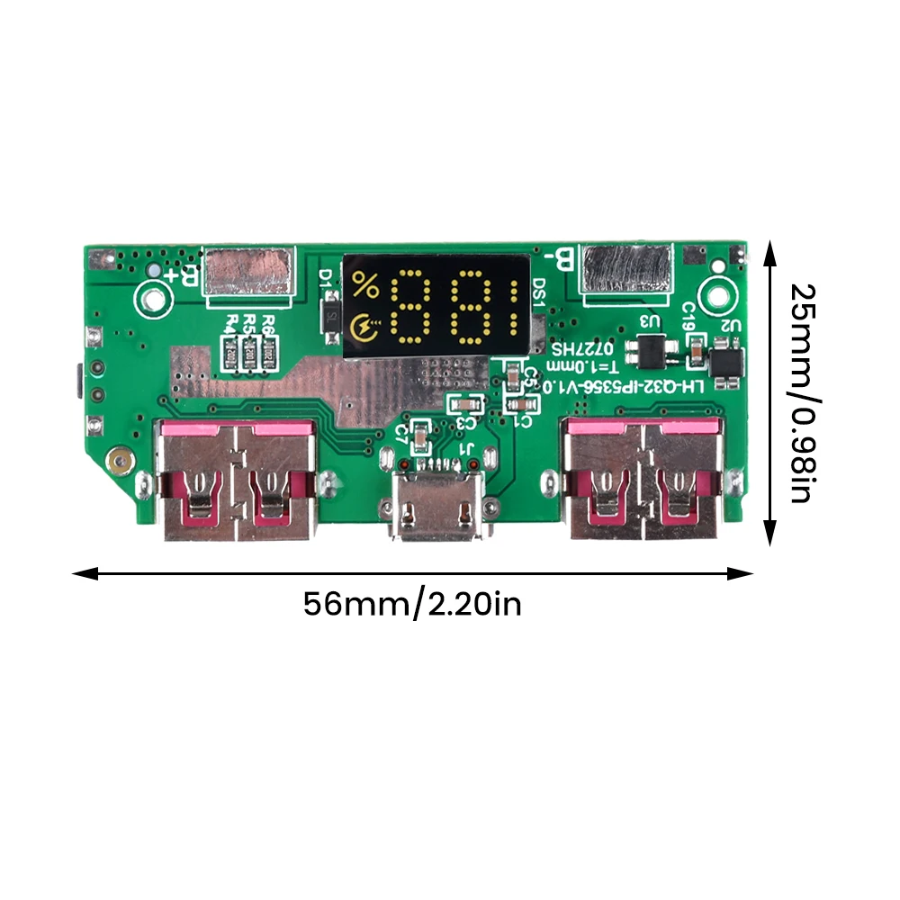 5V 3A  IP5356 lithium battery digital display fast charging module supports TYPE-C Micro USB QC3.0 2.0/PD3.0 PD2.0/AFC/FCP