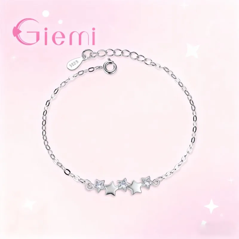 Simple Design 925 Sterling Silver Ladies Brecelet Shining Star Pave Micro Crystal Charm Exquisite Gifts For Girlfriends