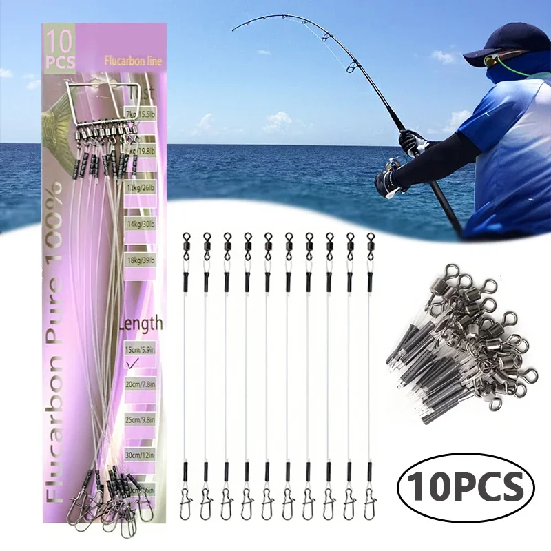 New 100% Fluorocarbon Fishing Line Fishing Rod Fluorocarbon Line with Rolling Swivel and Quick Lock Pressure Test 7-18kg Fishin