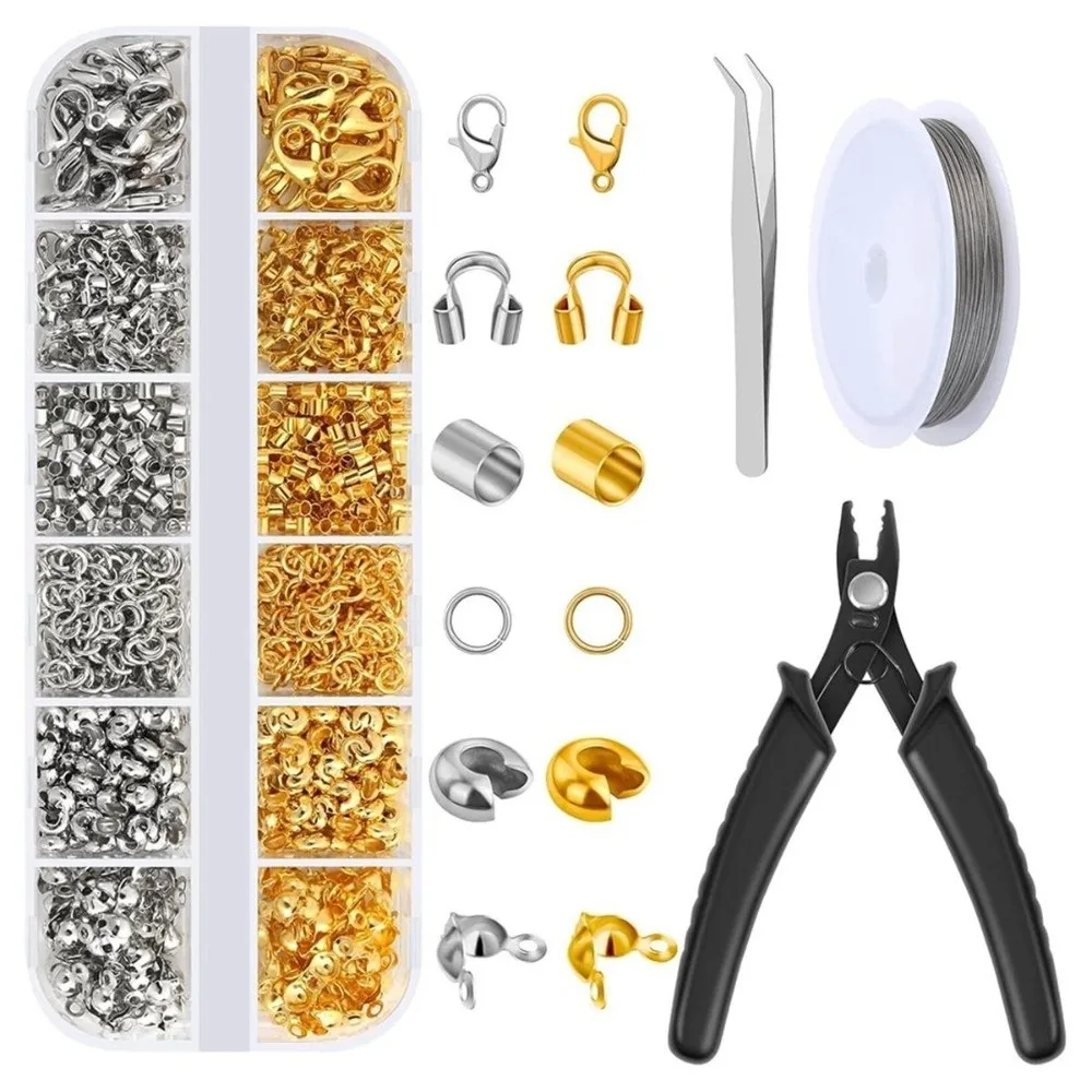 6/12 Grids Jewelry Making Supplies Kit DIY Wire Guard Jewelry Repair Tools Extension Chain Crimp Tube Cover