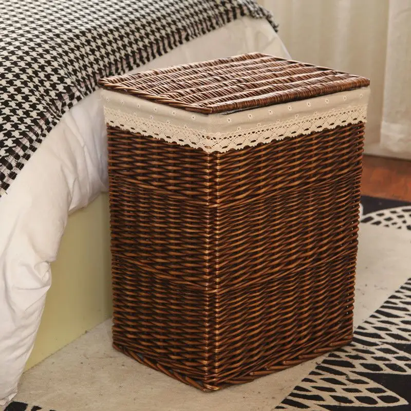 Natural Handwoven Vintage Rustic Rattan Laundry Hamper Basket Toy Storage Organizer Bathroom Bedroom Home Decor Novelty New