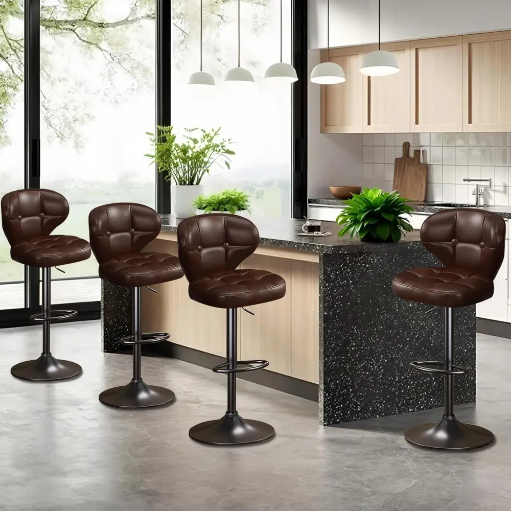 

Набор из 4 регулируемых вращающихся барных стульев с поворотом на 360°, мягкие стулья для кухонного острова с подголовником и подставкой для ног