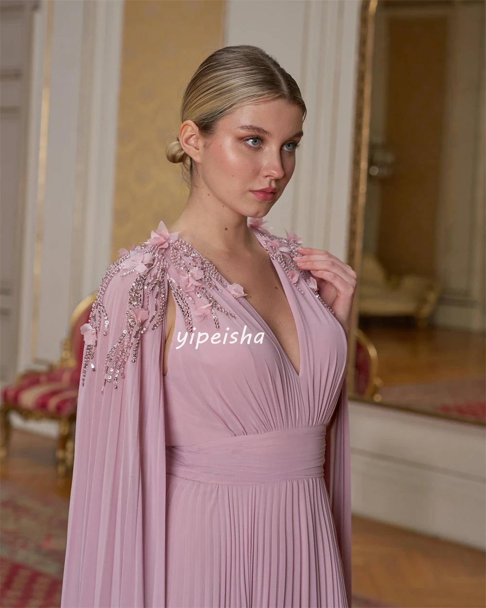 Abiti lunghi con scollo a V a trapezio con pieghe in chiffon personalizzati Abiti da ballo Classico squisito stile moderno Elegante di alta qualità