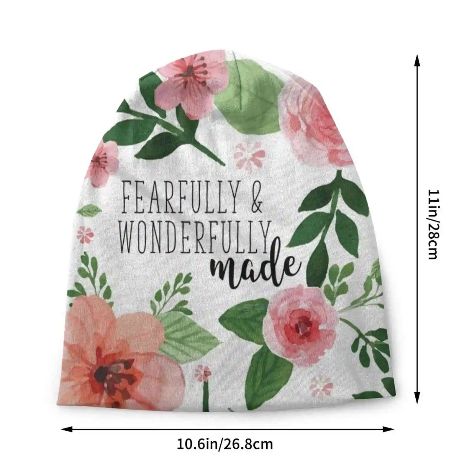 Fearfully & Wonderfully Made Floral Design Knitted Hat Warm Beanie Outdoor Caps Fearfully Wonderfully Made Psalm 139 14 Bible