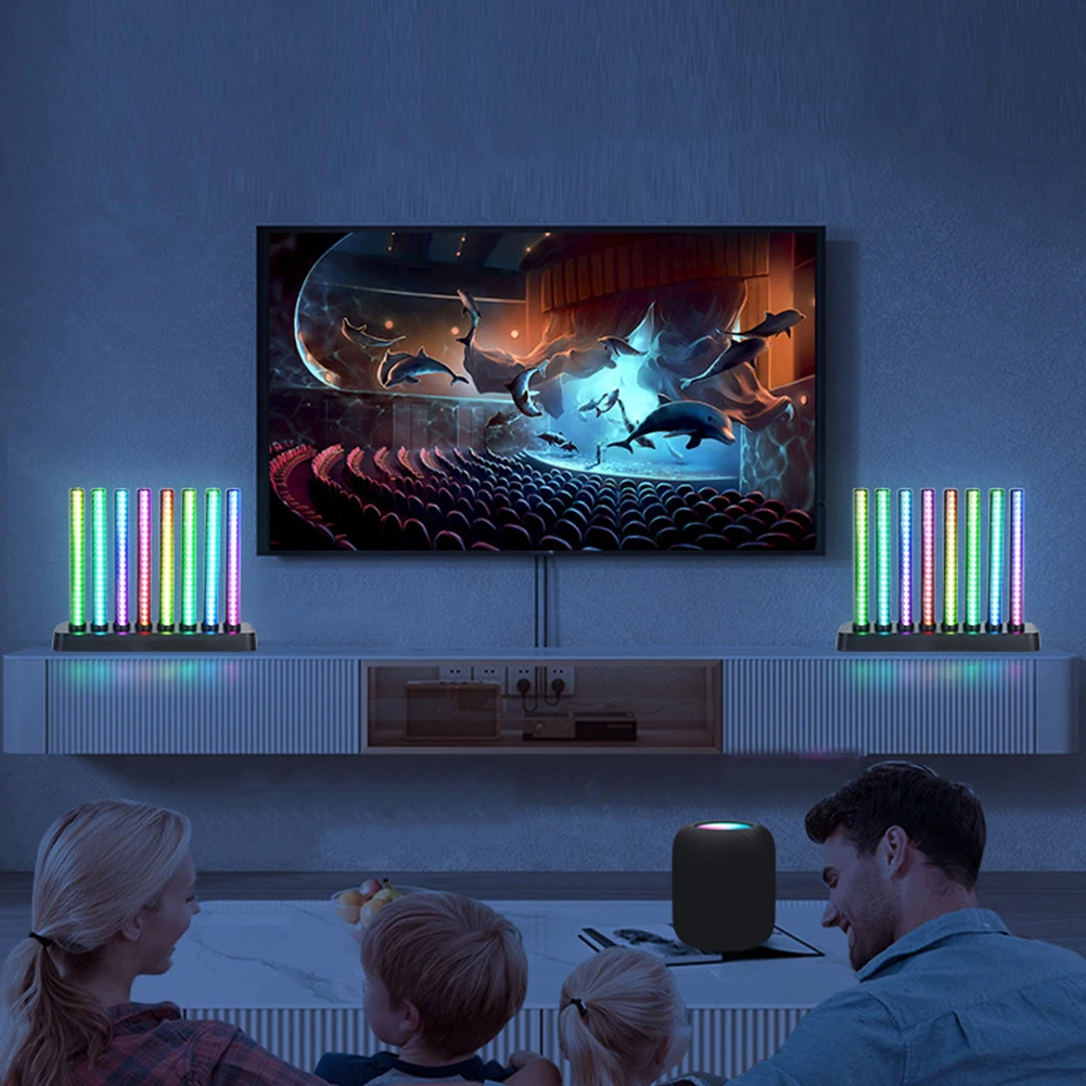 สเปกตรัมเพลงแสงบรรยากาศแสง USB Powered Voice Control RGB Light Bar 8 หลอดเดสก์ท็อป APP ควบคุมสําหรับ Home Office