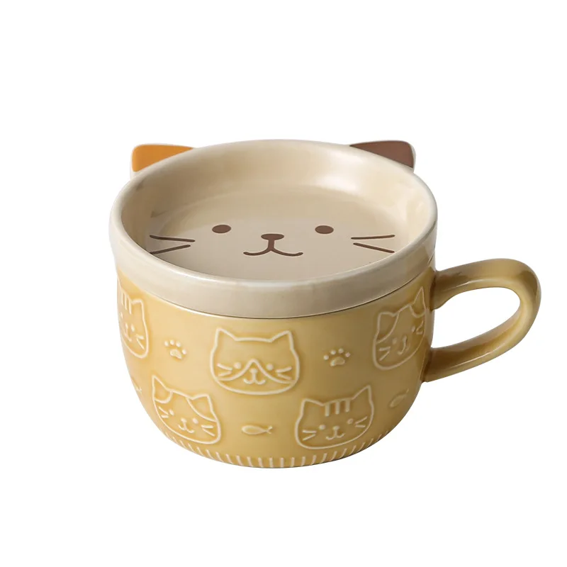 

Porcelain Cute Animal Cat Mug Coffee Mug Ceramic With Lid Japanese Cartoon