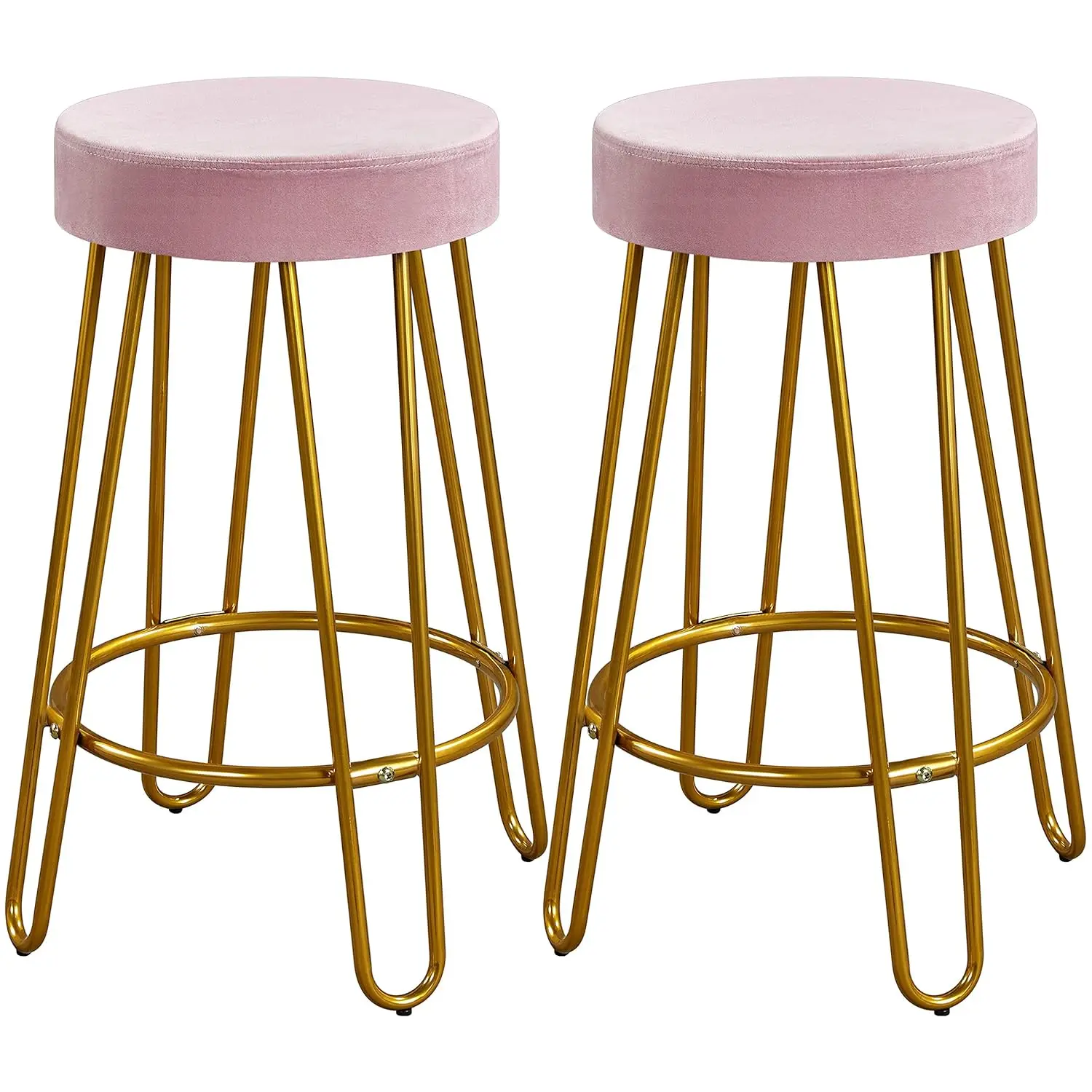 

Bar Stools Set of 2, Velvet Round Counter Stools, Backless Counter Height Bar Chairs with Golden Legs for Kitchen, Customized