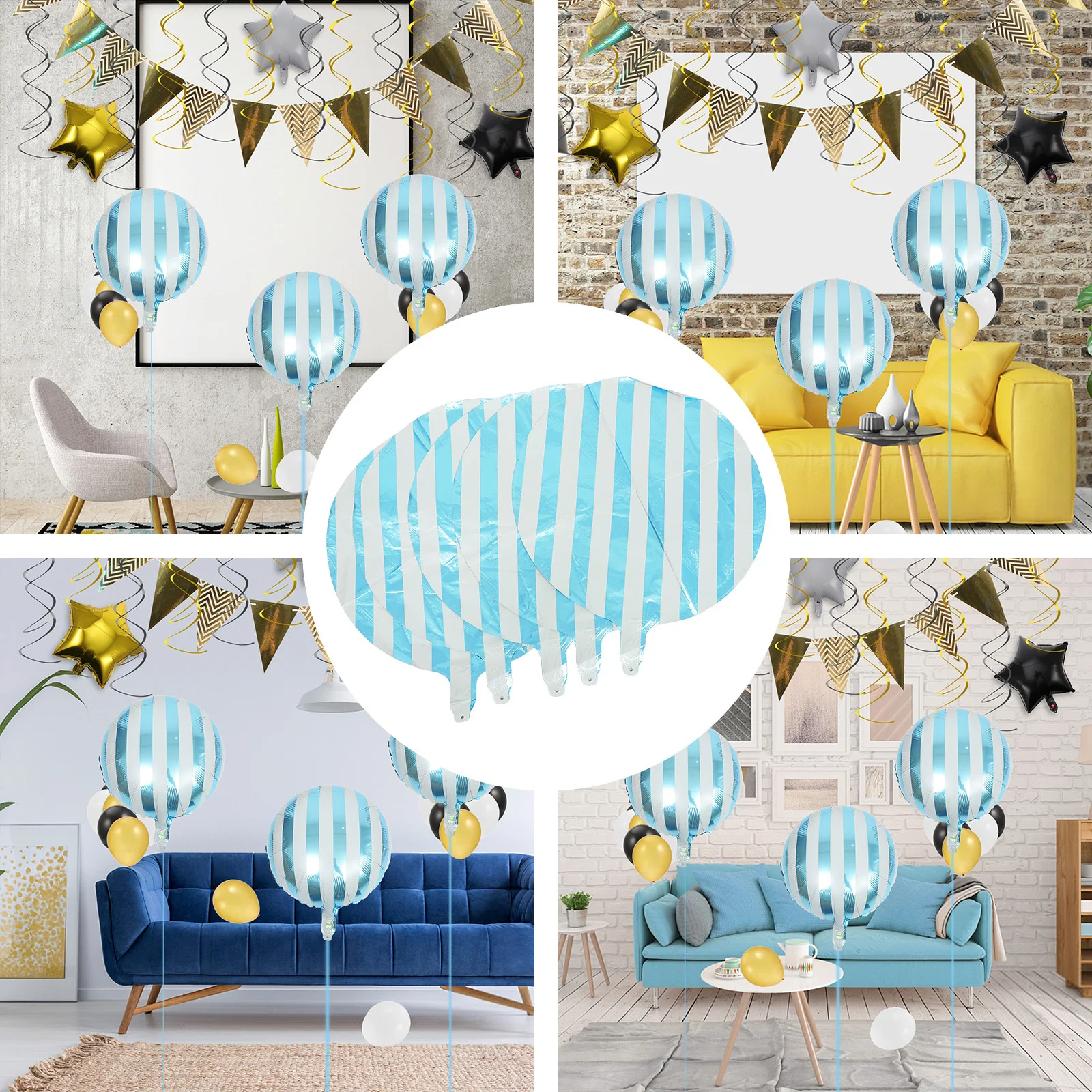 

10pcs Candy Color Striped Foil Balloons Birthday Party Decor Balloon Supplies Round Aluminum Film Balloon Festival Decoration