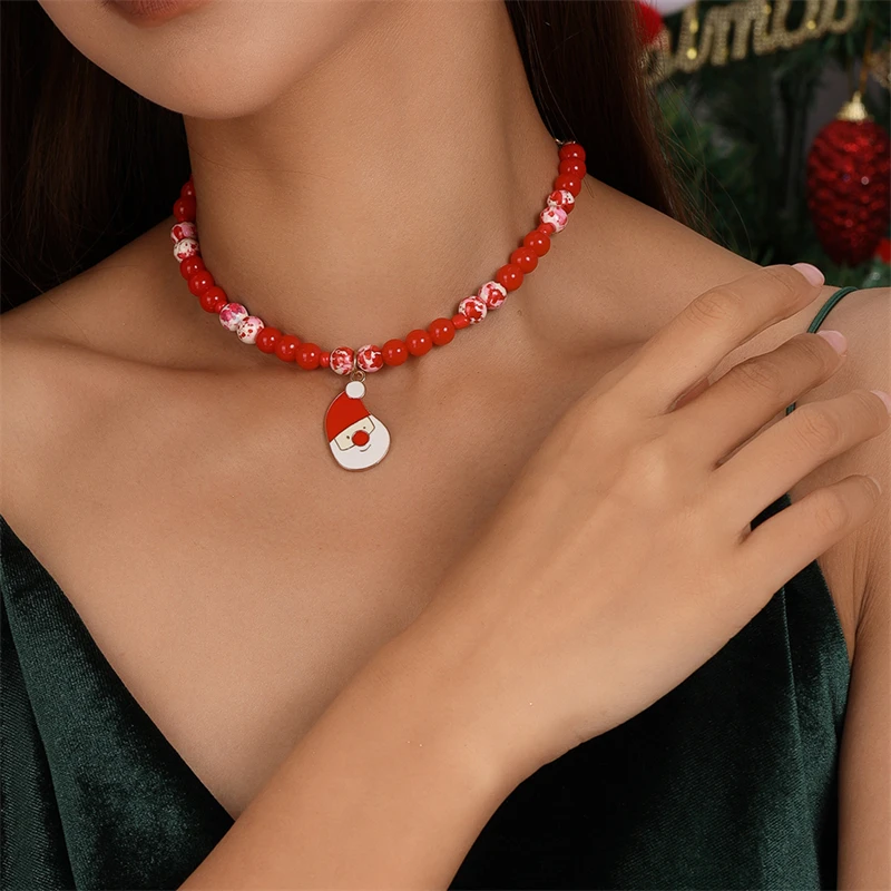 Modische handgefertigte Perlenkette für Frauen, Weihnachtsmann-Anhänger-Halskette, Schmuckgeschenke für Mädchen für Partys und Festivals – Detail 2