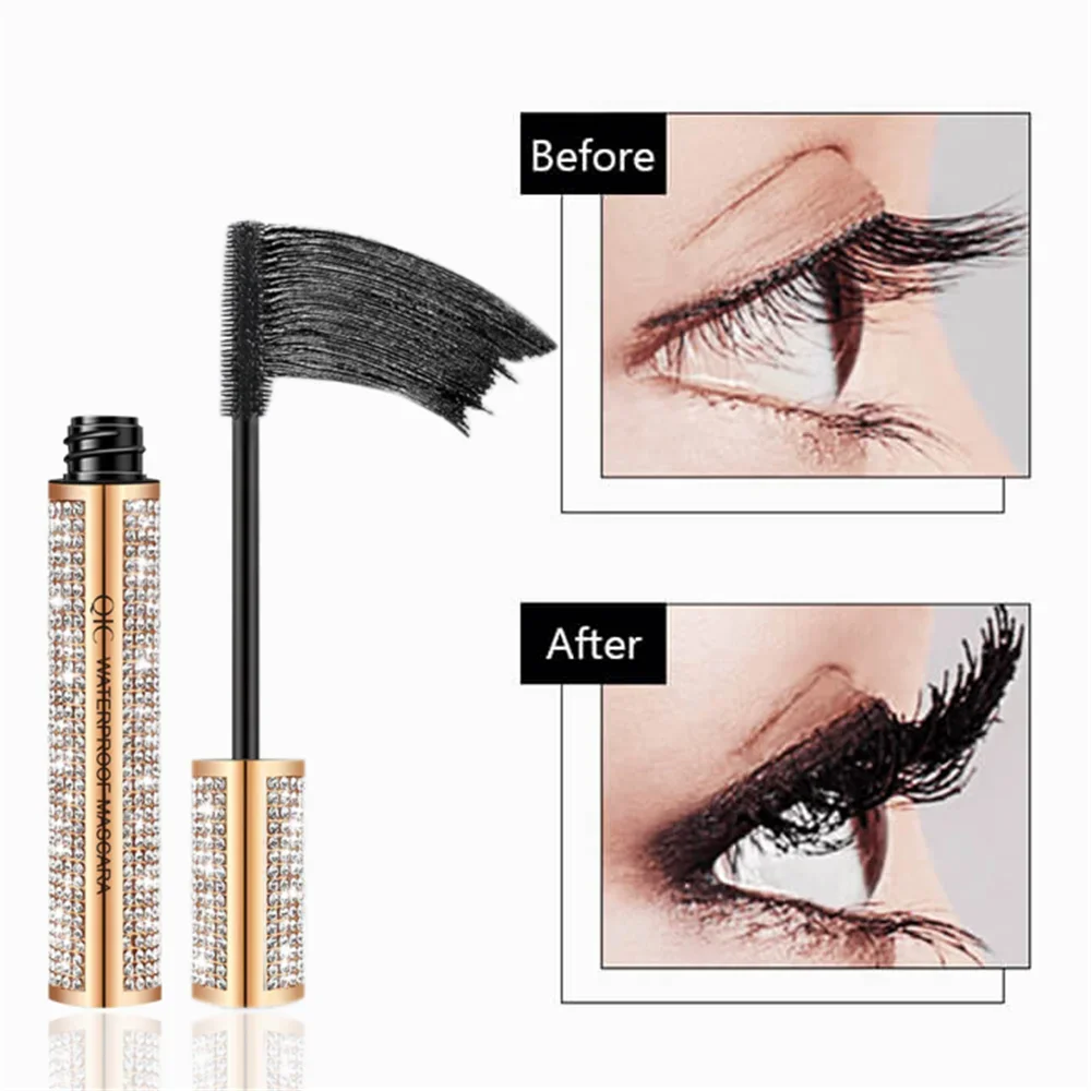 QIC-Mascara imperméable Diamond InjFiber, noir optique, extensions de cils