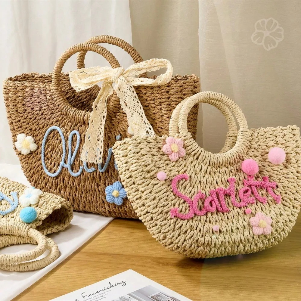 Personalized Straw Bridesmaid Handbag_bridesmaid Beach Bag_bachelorette Party Gift Bag_custom Hand-held Gift Basket_bridesmaid image 4