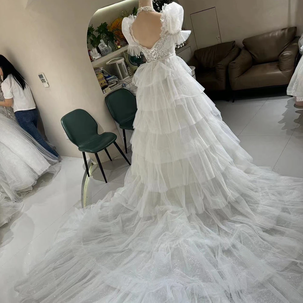 Jancember Exquisite 2024 Wedding Dresses Women's For Bridal Ball Gowns Short Sleeves Formal Princess Vestidos vestidos de novia