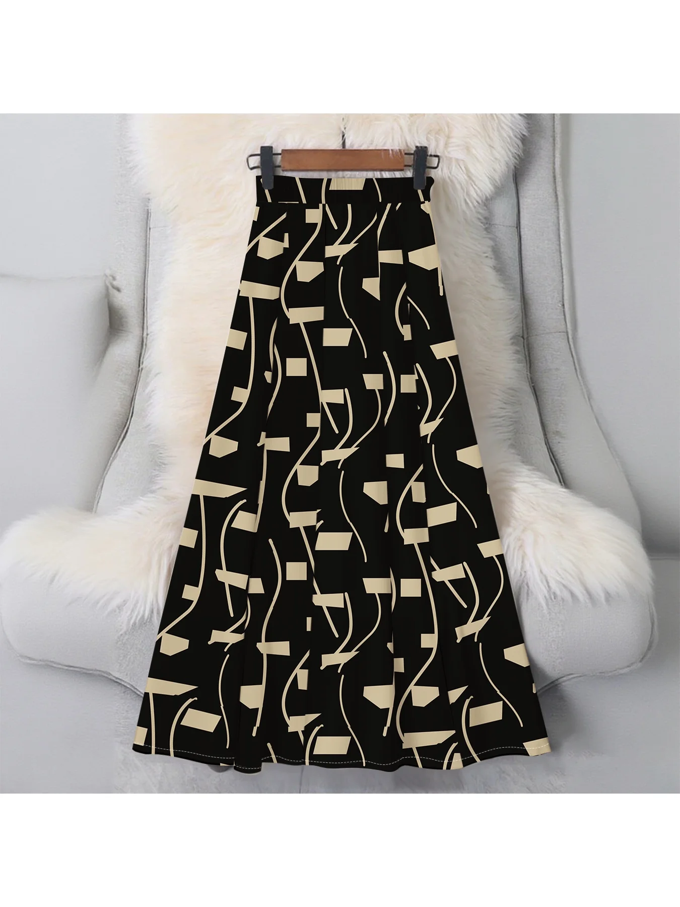 Printed Design Four Seasons Abstract Geometric Lines and Shapes Casual Style Half Skirt