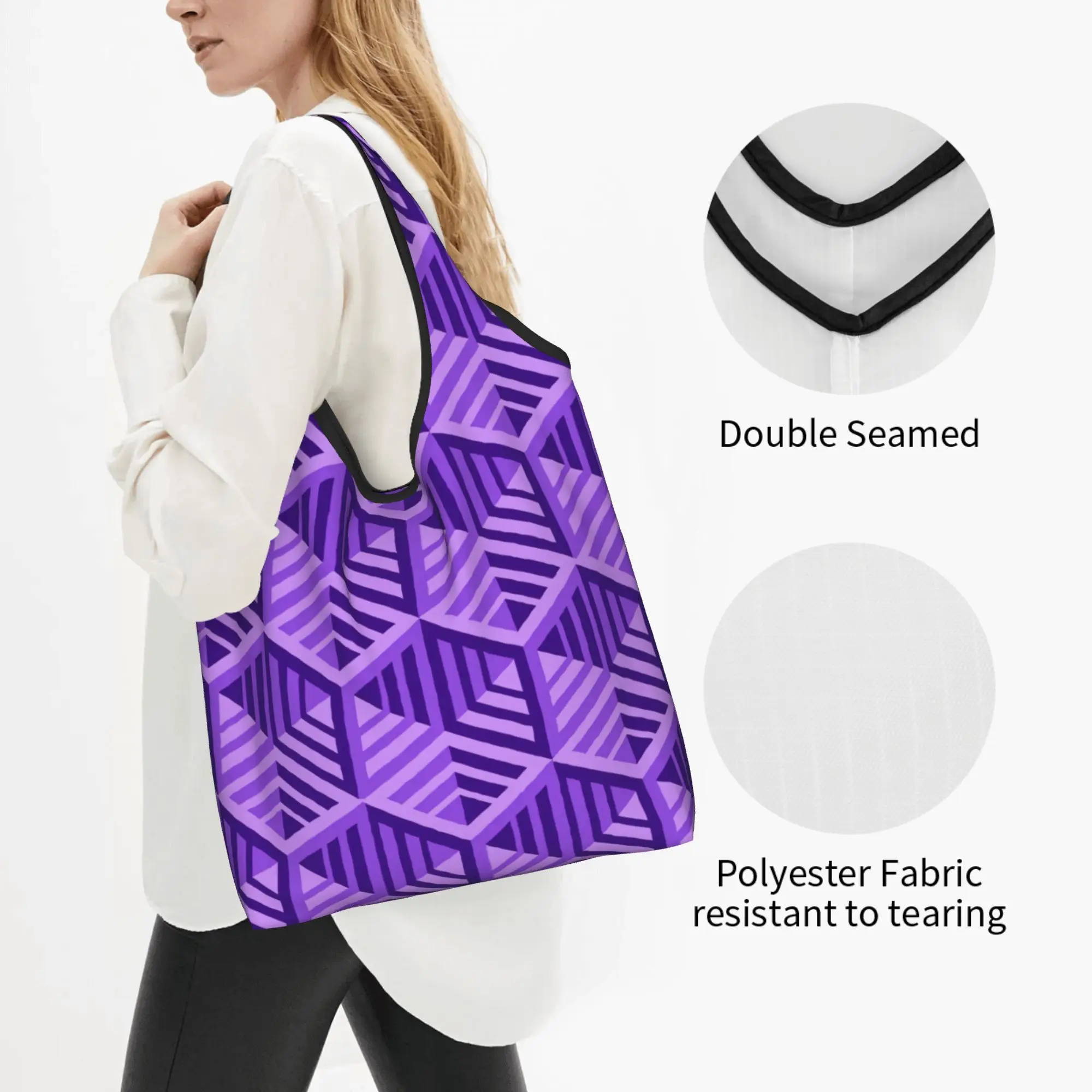 Recycling Geometry Lsometric Seamless Maze Abstract Shopping Bag Women Tote Bag Portable  Groceries Shopper Bags
