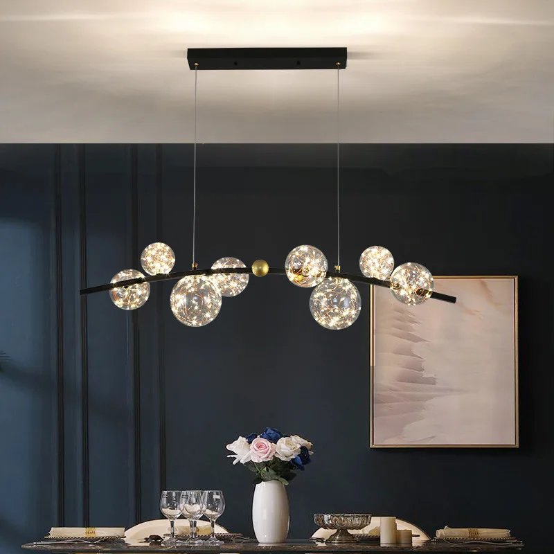 LED Baby's Breath Pendant Light Modern Minimalist Nordic Dining Table Bar Counter Creative Designer Long Strip Glass Chandelier