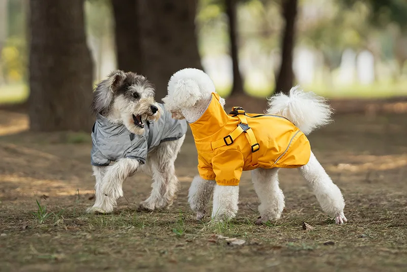 Waterproof Dog Rain Jacket with Harness Safety Reflective Dog Raincoat for Small Dogs Pet Outdoor Jackets for Jungle Camping