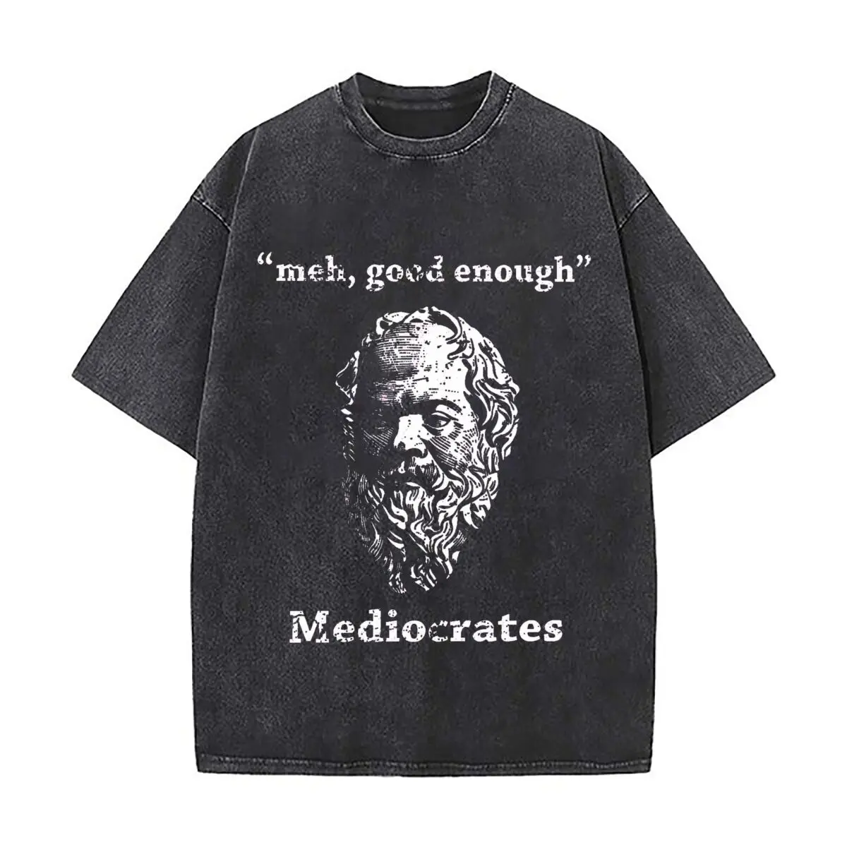 Mediocrates Meh Good Enough Sloth Lazy Logic Wisdom Washed Distressed Loose Streetwear Tops for City Walks