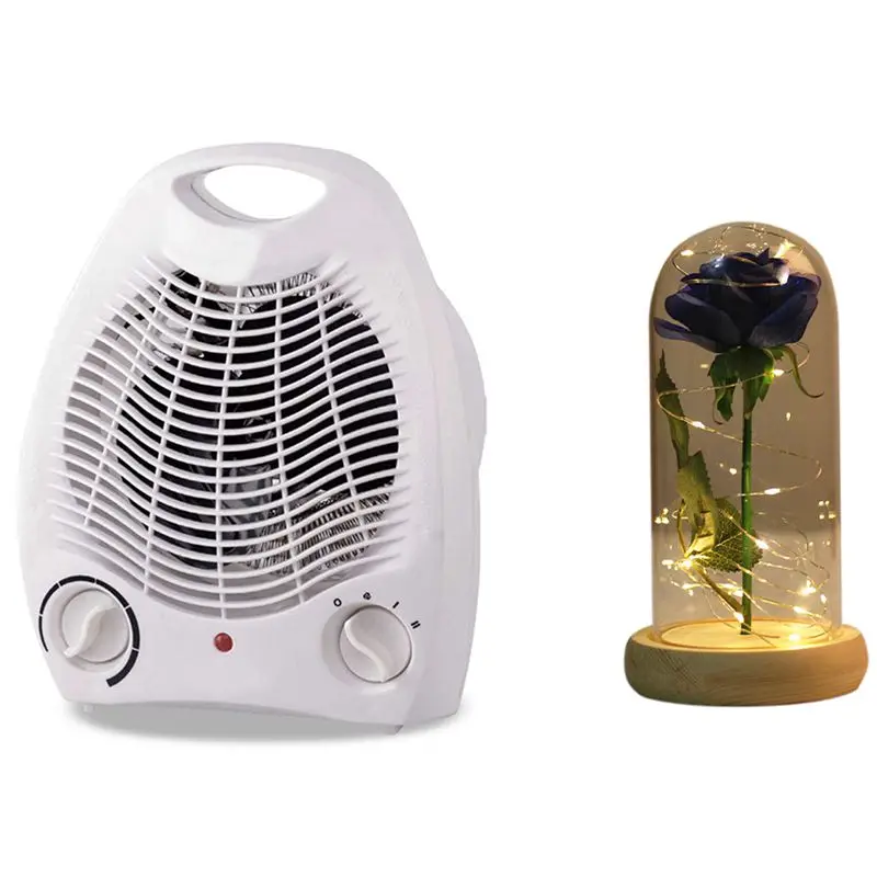 2000W Electric Fan Room Heater 220V EU Plug & Beautiful Eternal Rose LED Light Rose In Glass Dome