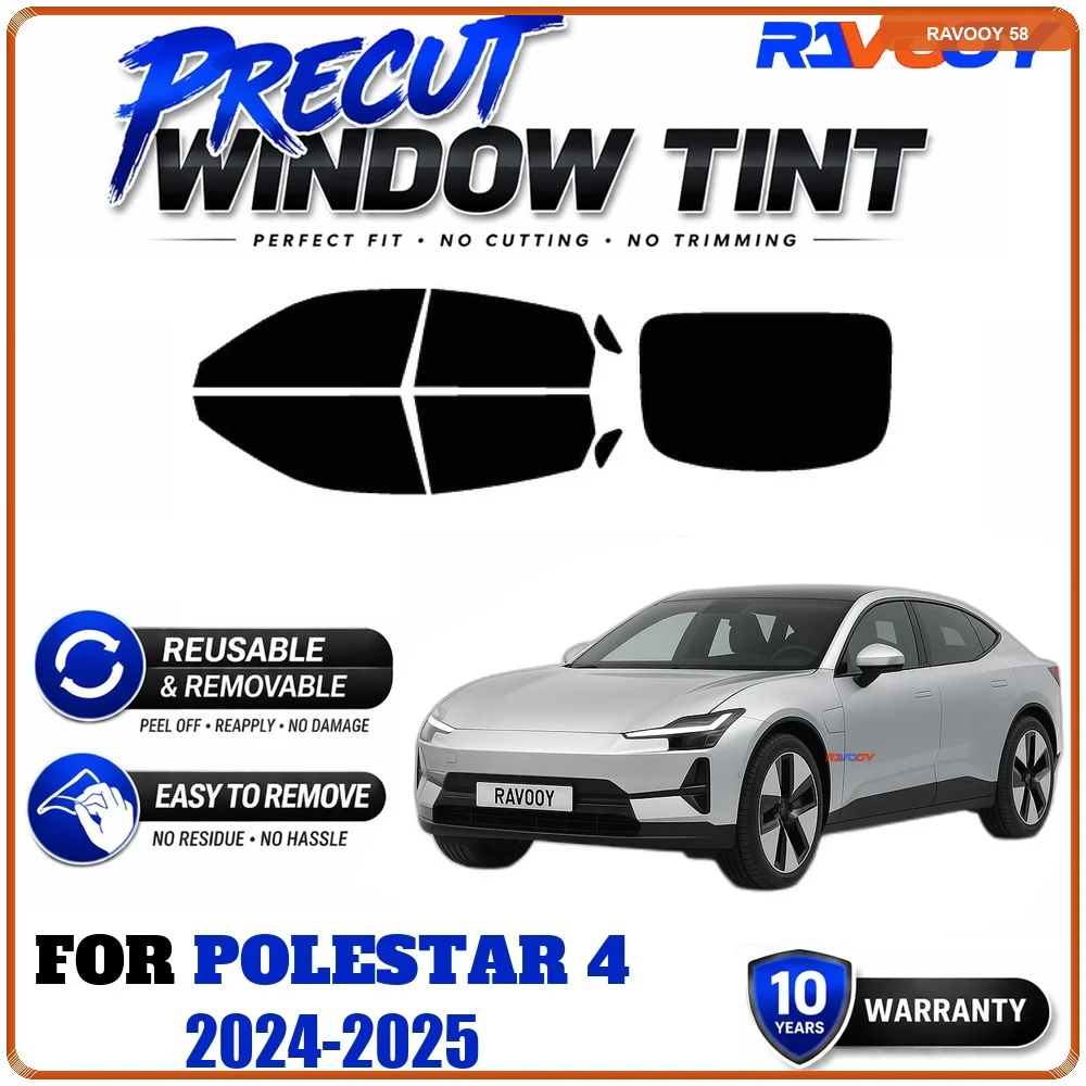 RAVOOY Precut Window Tint, Reusable Removable EPU Film, Custom Fit for Polestar 4 2024-2025, UV Heat Protection