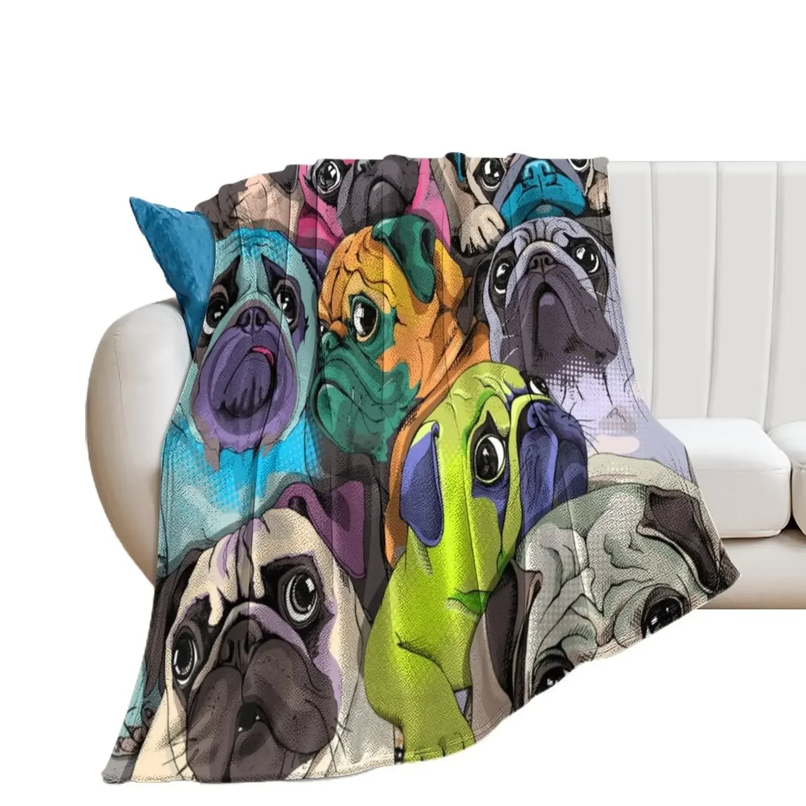 

Portrait of many pugs Throw Blanket Decorative Throw Sofa Quilt Plush valentine gift ideas Blankets