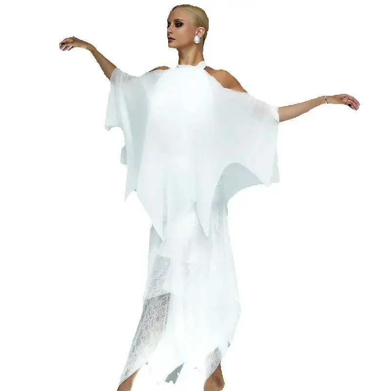 Seksowna odzież do tańca latynoamerykańskiego Biała falbaniasta bluzka do tańca latynoamerykańskiego Koronkowa spódnica Damski strój do samby, cza-czy i tańca towarzyskiego Kostium sceniczny SL13129