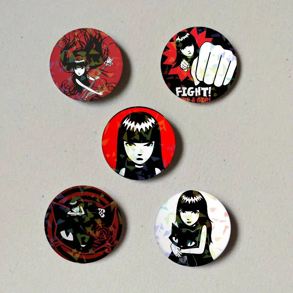 Cute E-Emily the Strange Round Laser Badge Brooch Clothes Backpack Accessories Lapel Decoration Gift
