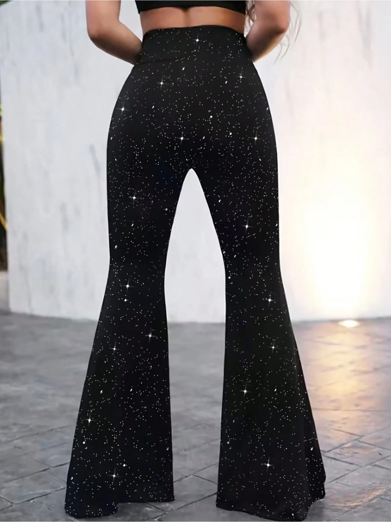 Women's Elegant Sequin Solid Color Casual Comfortable Waist Cinched Flared Long Pants