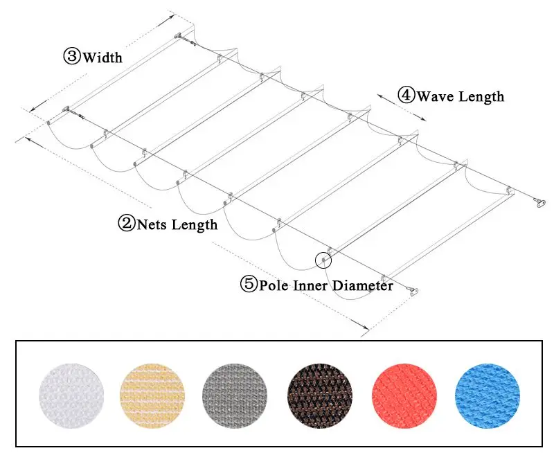 Telescopic Wave Sun Shade Sail Summer UV Resistant Shading Net Garden Pergola Sun Shelter Outdoor Awning with Installation Kit