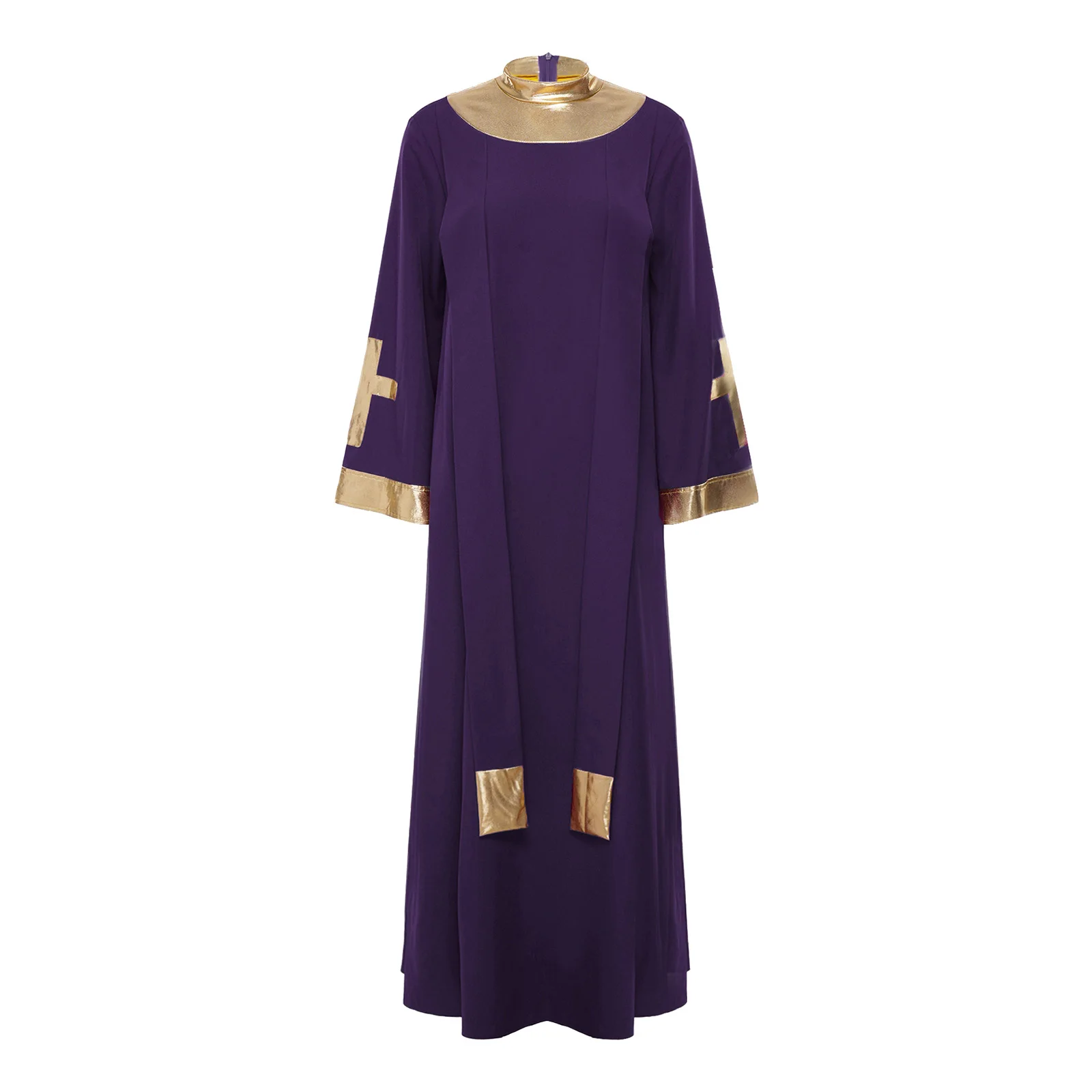 

Women Worship Church Choir Praise Robe Flared Sleeve Metallic Dress Gown for Pastor Judge Robe Cosplay Halloween Carnival Party