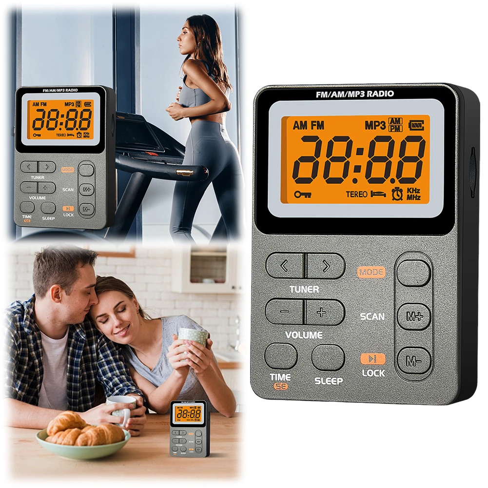 

Портативное AM/FM-радио с функцией зарядки, карманное радио с MP3, стереонаушниками, ЖК-экраном, транзисторное радио для походов, прогулок и бега