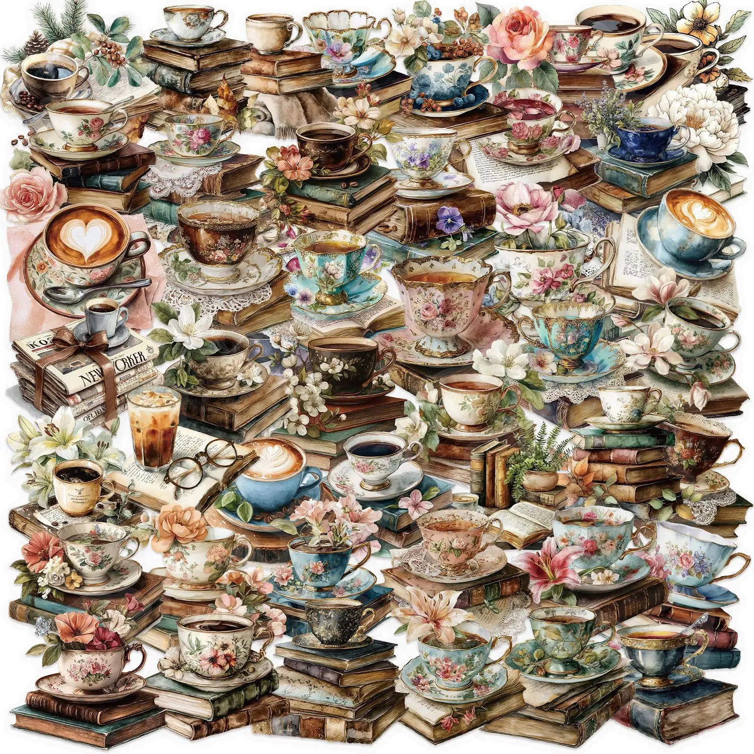 50PCS Transparent Cartoon Coffee Book PET Waterproof Stickers DIY Decor Decals for Journals Guitars Notebooks Classic Kid Toys