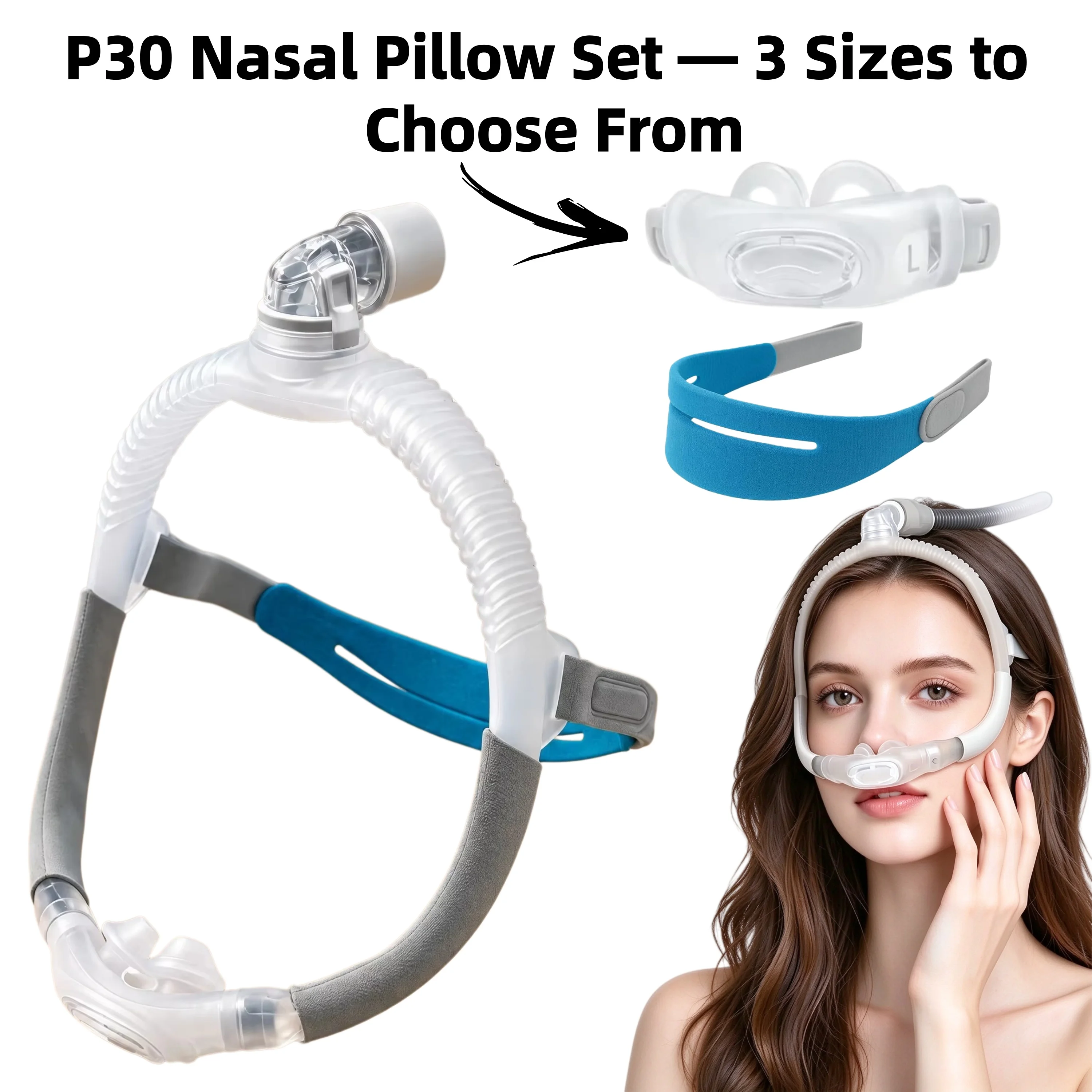 Replacement for AirFit P30i Standard Frame System Set, Nasal Cradle Cushion, Elbow & Headgear for AirFit P30i Nasal Pillows CPAP