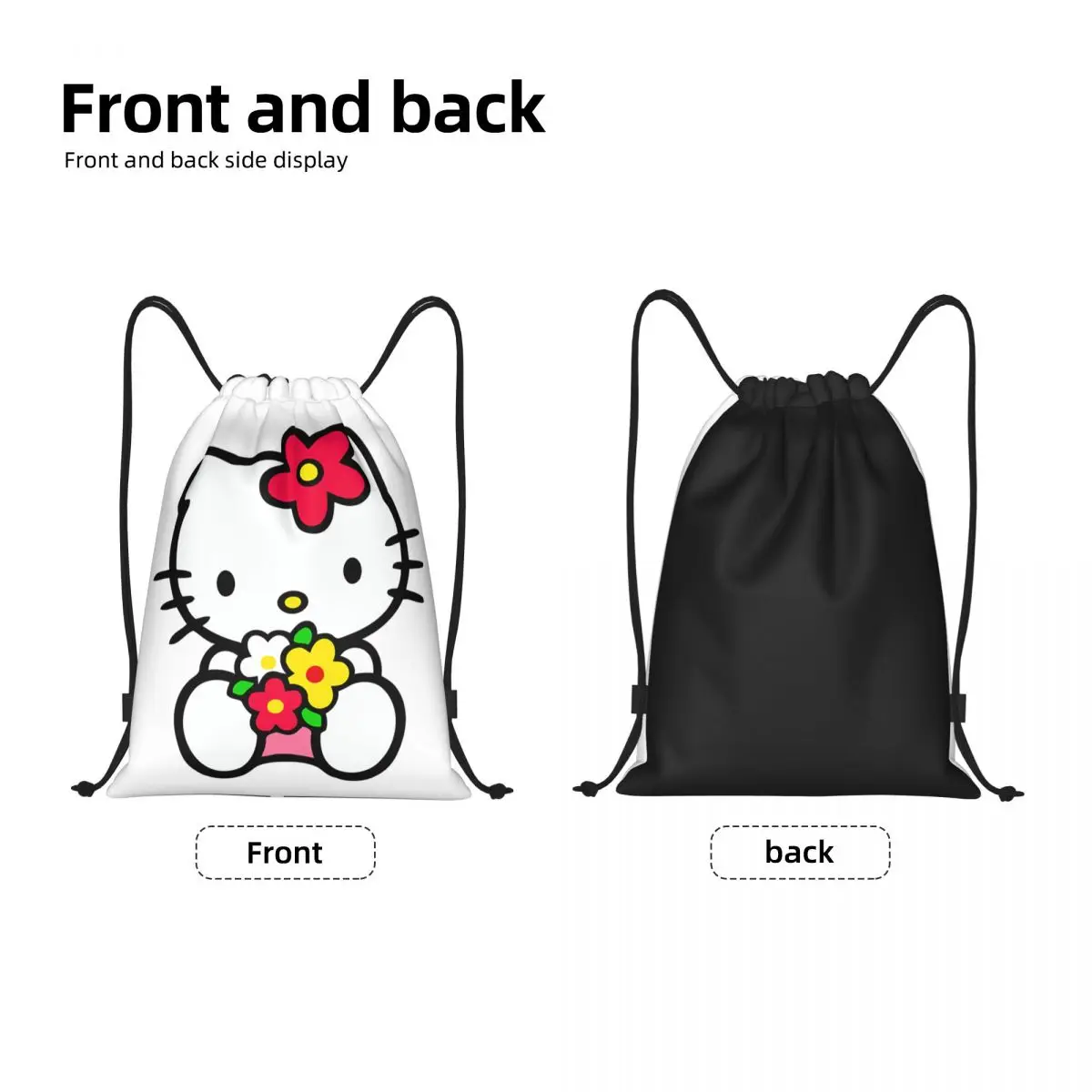 Custom Hello Kitty Cat Drawstring Backpack Sports Gym Bag for Men Women Training Sackpack