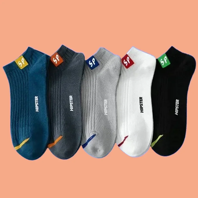 5/10 Pairs Shallow Mouth Sports Low-Cut Socks Men's Ankle Short Socks High Quality Fashion English Letter SP Cotton Boat Socks