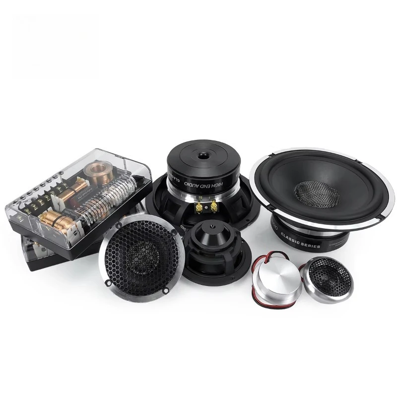 High End 3 Way 6.5 Inch Car Component Speaker, Clear Treble Stereo Loudspeaker Suitable for Auto Audio System