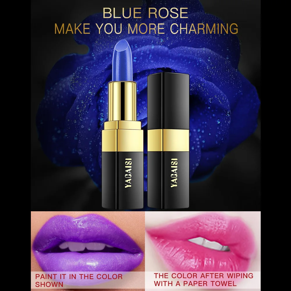 Blue Black Rose Lipstick Temperature Color Changing Natural Long Lasting Waterproof Red Lip Cosmetics Woman Makeup