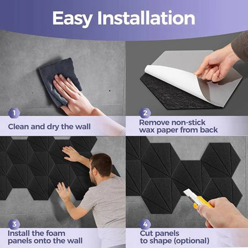 16Pack Self-Adhesive Acoustic Panels,Sound Proof Foam Panels, High Density Soundproofing Wall Panels Durable Black 12X10X0.4In