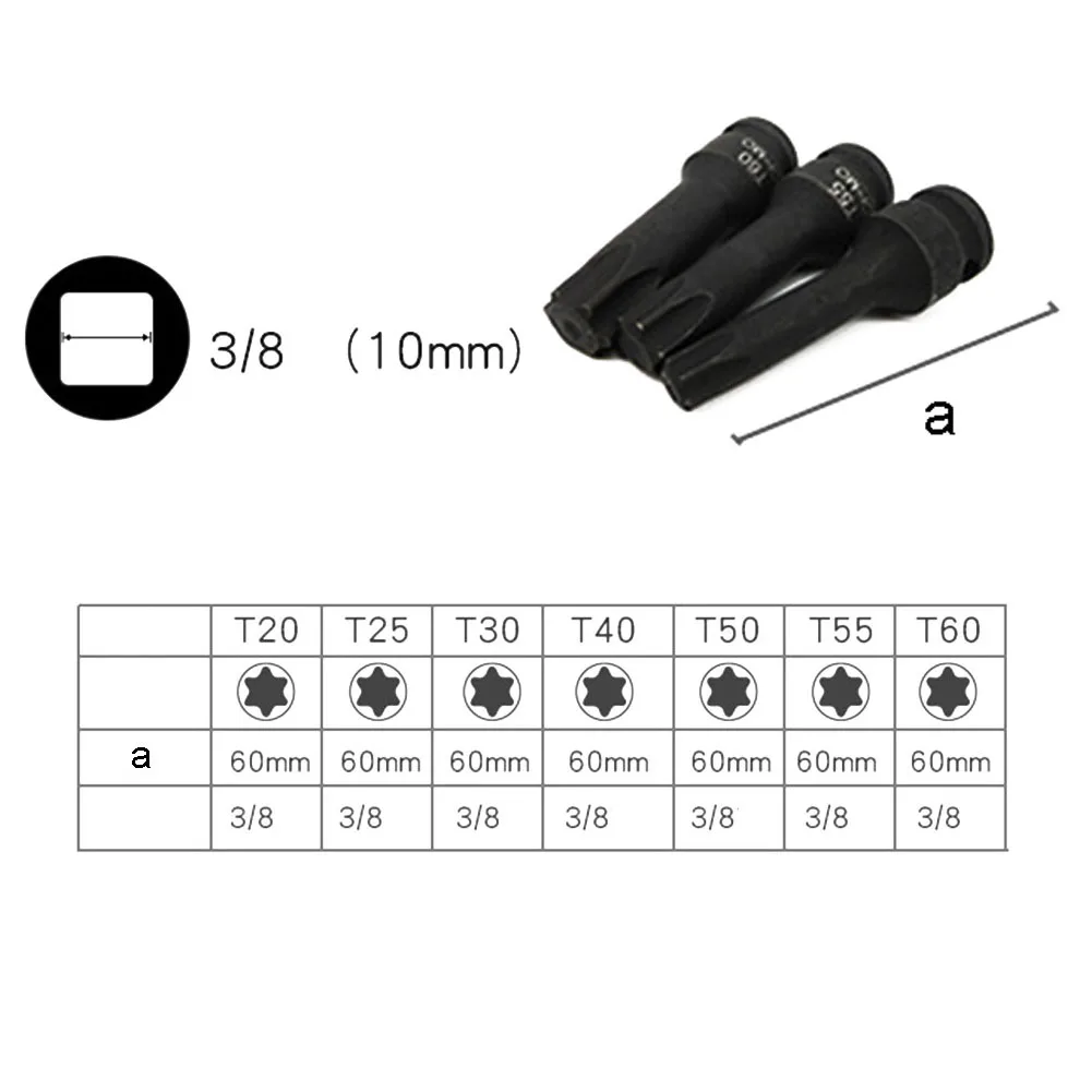 

7pcs 3/8Inch Drive Torx Bit Socket Star Hex Socket Wrnech Socket Set With Storage Box Power Tools T20 T25 T30 T40 T50 T55 T60