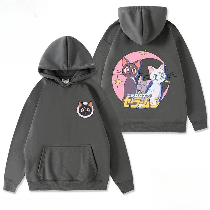 

Sailor Moon Trend Explosion, новая горячая мода Luna Artimis, свободный мужской и женский свитер с капюшоном и милым котом с мультяшным принтом