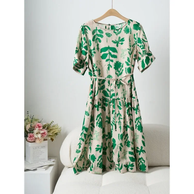 

Dress Summer New Tencel Ramie Printed Dress Women's Clothing Temperament Dress