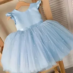 Cute Baby Girl Elegant Princess Dresses for 1-5Y Kids Events Prom Gown 1st Birthday Party New Flower Girl Wedding Tutu Bow Dress