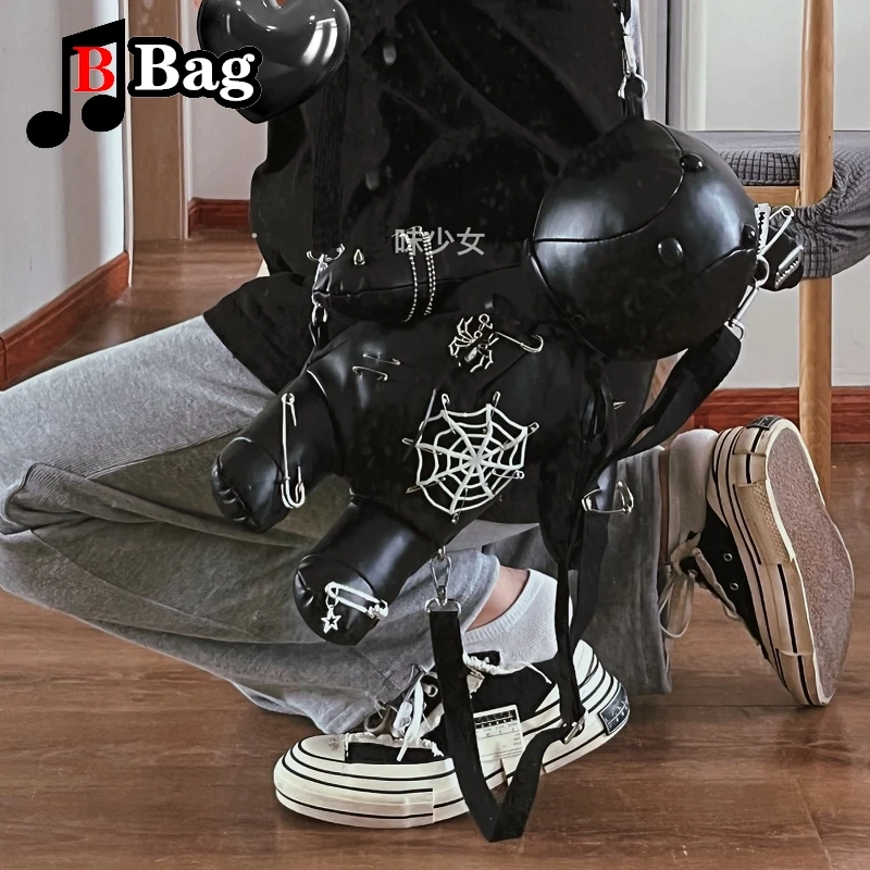 Gothic Halloween Dark Rabbit Shoulder Bags Y2K Woman Girl Metal Punk Pin Cobweb Backpack Tote Goth Ladies Doll Bag Backpacks