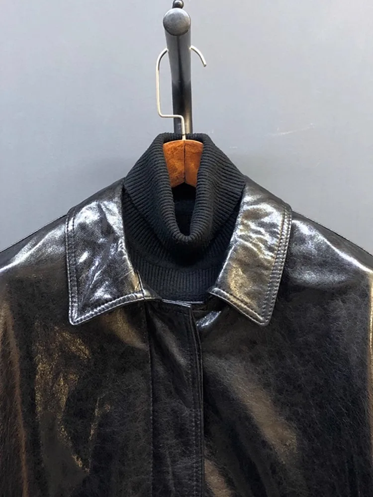 Top Qualität Frauen Echtes Leder Graben Jacke Turndown Kragen Vintage Echt Schaffell Mäntel Büro Dame Mid Lange Oberbekleidung