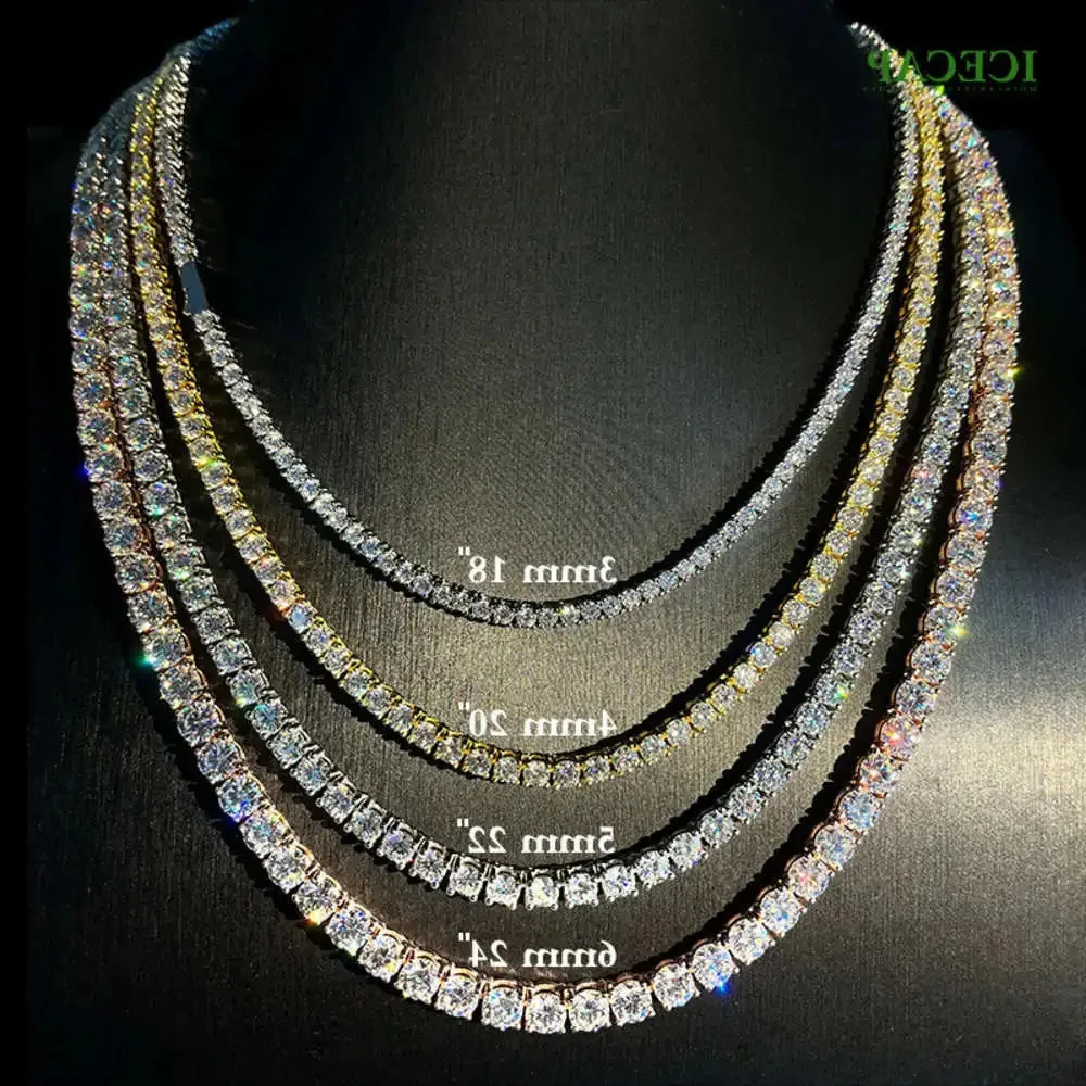 

Fine Jewelry 925 Sterling Silver Vvs Moissanite Iced Out Hip Hop Tennis Chain Diamond Necklace for Men Women
