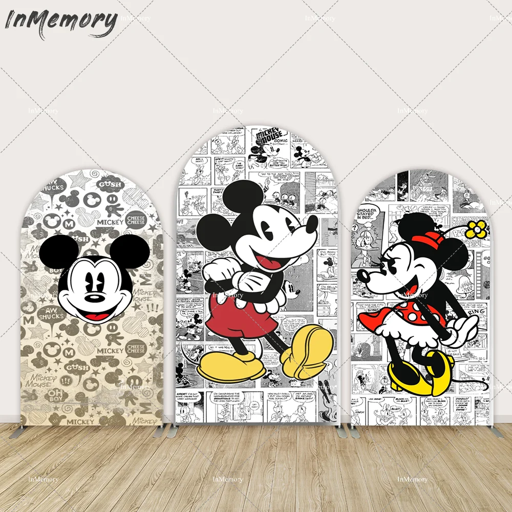 Comic Retro Mickey Mouse Arch Cover Backdrop for Boy Birthday Party Decor Supplies Cartoon Vintage Minnie Chiara Arched Walll