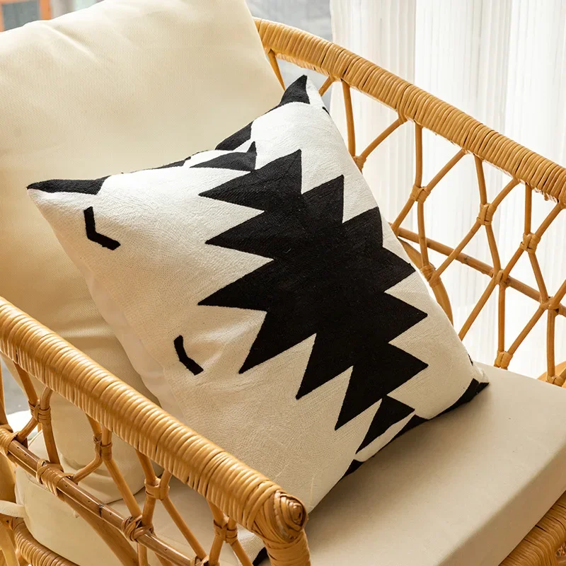 2024 Black White Beige Tufted Embroidered Cushion Cover Geometric Embroidered Pillowcase Cover Home Sofa Decoration Pillow Cases