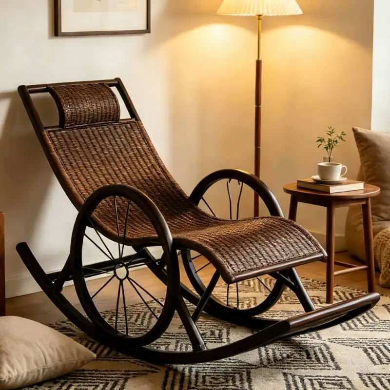 Sillas de Salón de Diseño Vintage en Color Marrón, Sillas de Salón de Diseño Retro Relajantes, Sillas de Salón Modernas de Ratán, Muebles Sedie Da Soggiorno